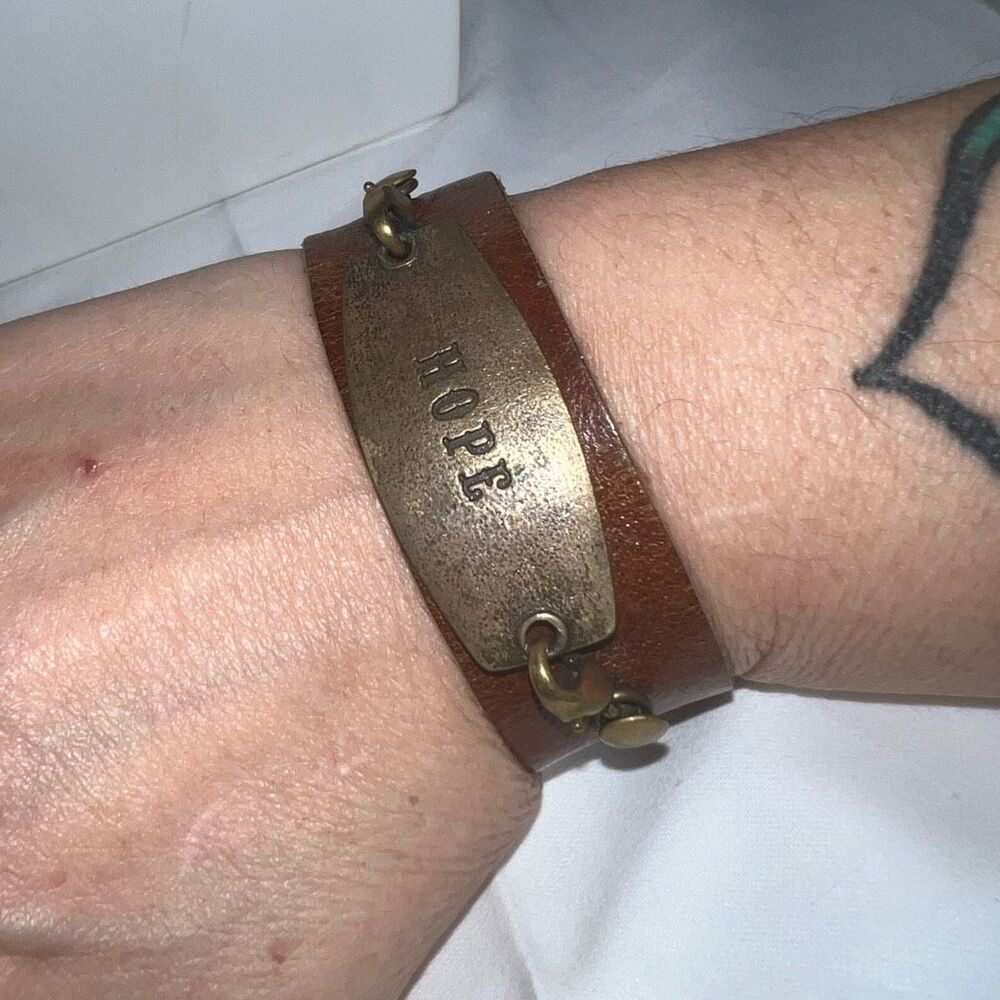 Lenny + Eva Adjustable Gold Metallic Butter Soft Leather  Hope Charm Bracelet